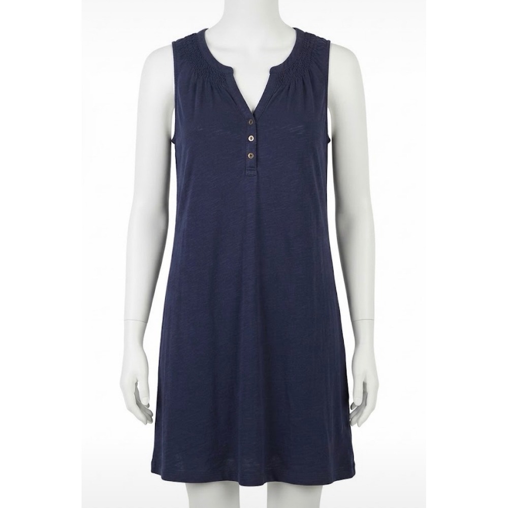 Lilly Pulitzer Womens Navy Smocked Henley Shift Dress XL Sleeveless Cotton Modal